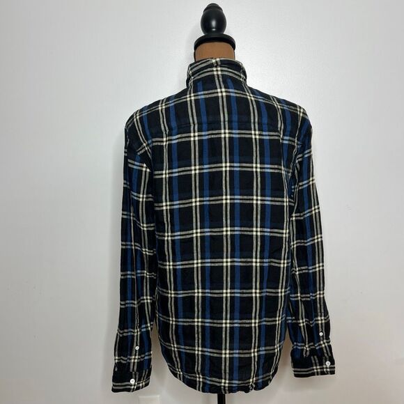 Club Monaco Black Multi Long Sleeve Plaid 100% Linen Button Up Shirt Mens Medium - Picture 10 of 14